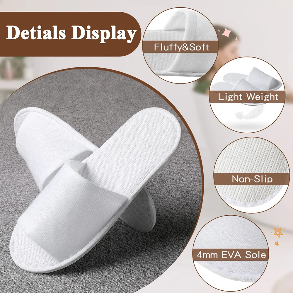 20-200Pairs Open Toe Disposable Slippers for Guests White House Guest Slippers Non-Slip Hotel Slippers Unisex Spa Slippers