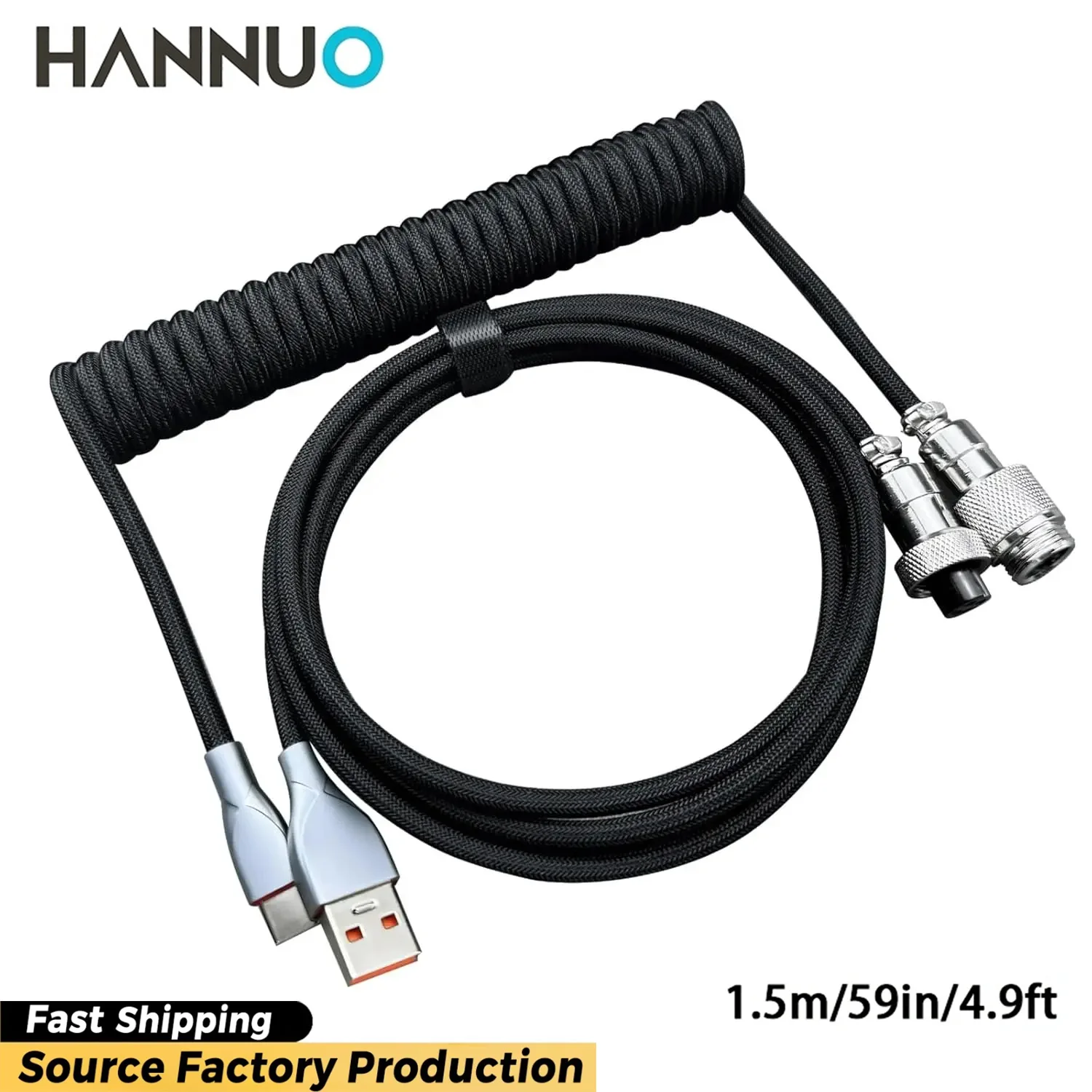 

HANNUO Keyboard Aviation Cable Coiled Cable Type C Keyboard Aviation Usb Connector Desktop Computer Gaming Keyboard Accessories