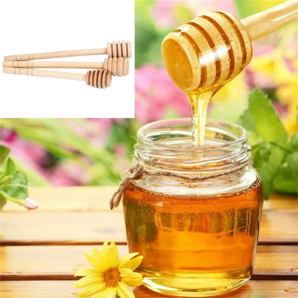 5PCS 14.9cm Honey Stir Bar Mixing Handle Jar Spoon Practical Wood Dipper Honey Long Stick Supplies Honey Kitchen Tools 3 Types