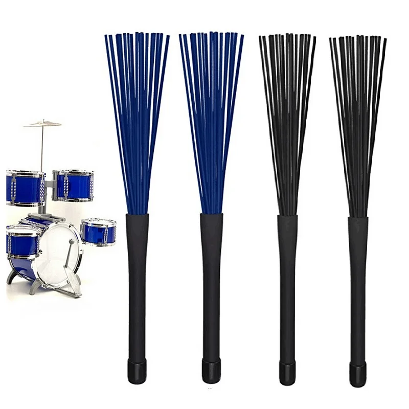 1 Pair Retractable Rubber Handles Jazz Drum Brushes Sticks Nylon