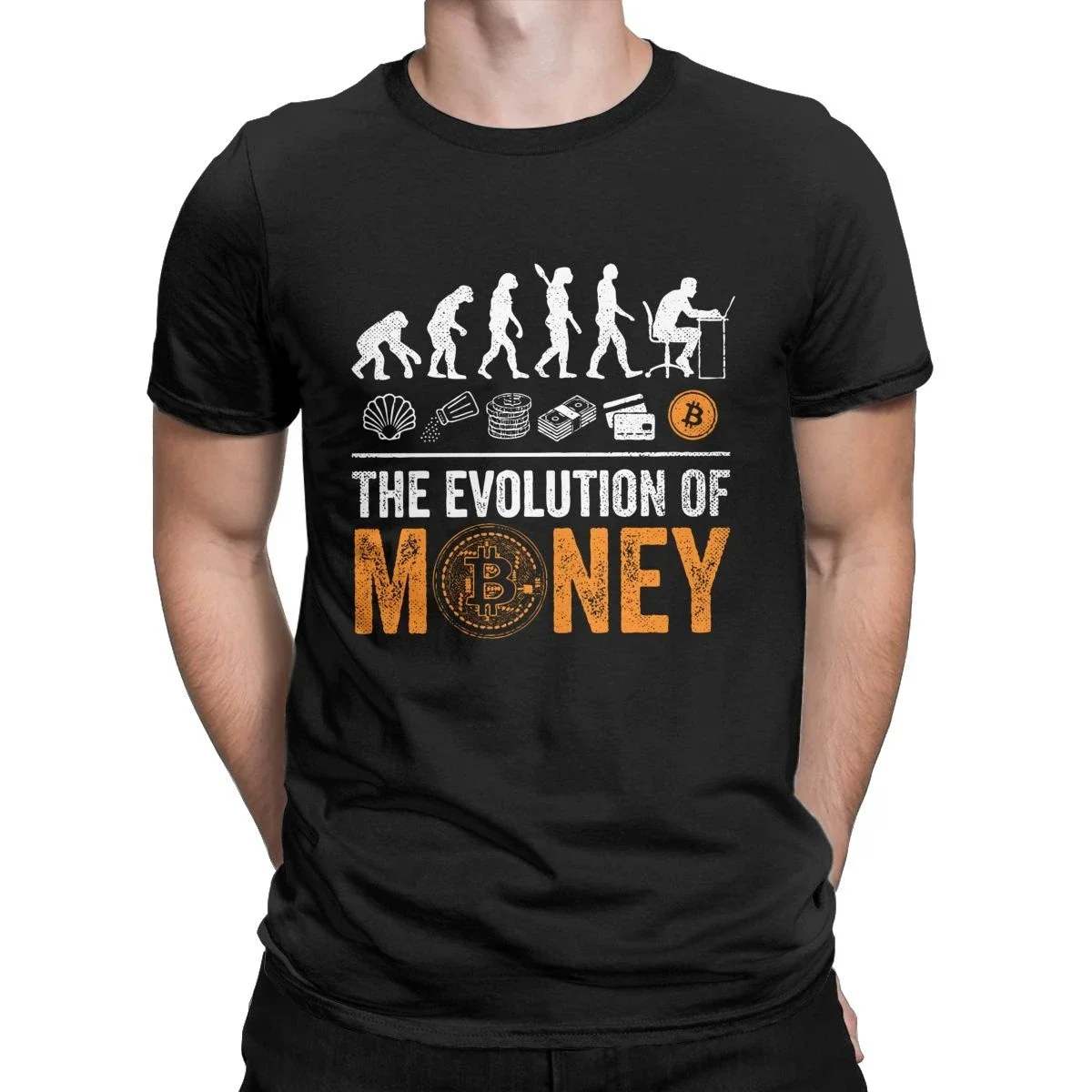 The evolution of money  BTC Crypto Manga Graphic Cryptocurrency Blockchain Short-sleev  Bitcoin Tee Shirt