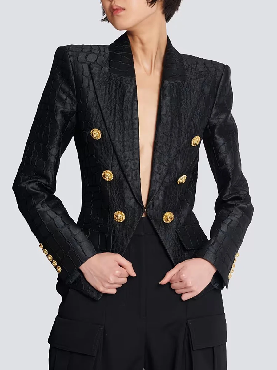 TWOTWINSTYLE Fashion Spliced Striped Temperament Blazers for Women Lapel Ong Sleeves Patchwork Double Breasted Blazer Female New