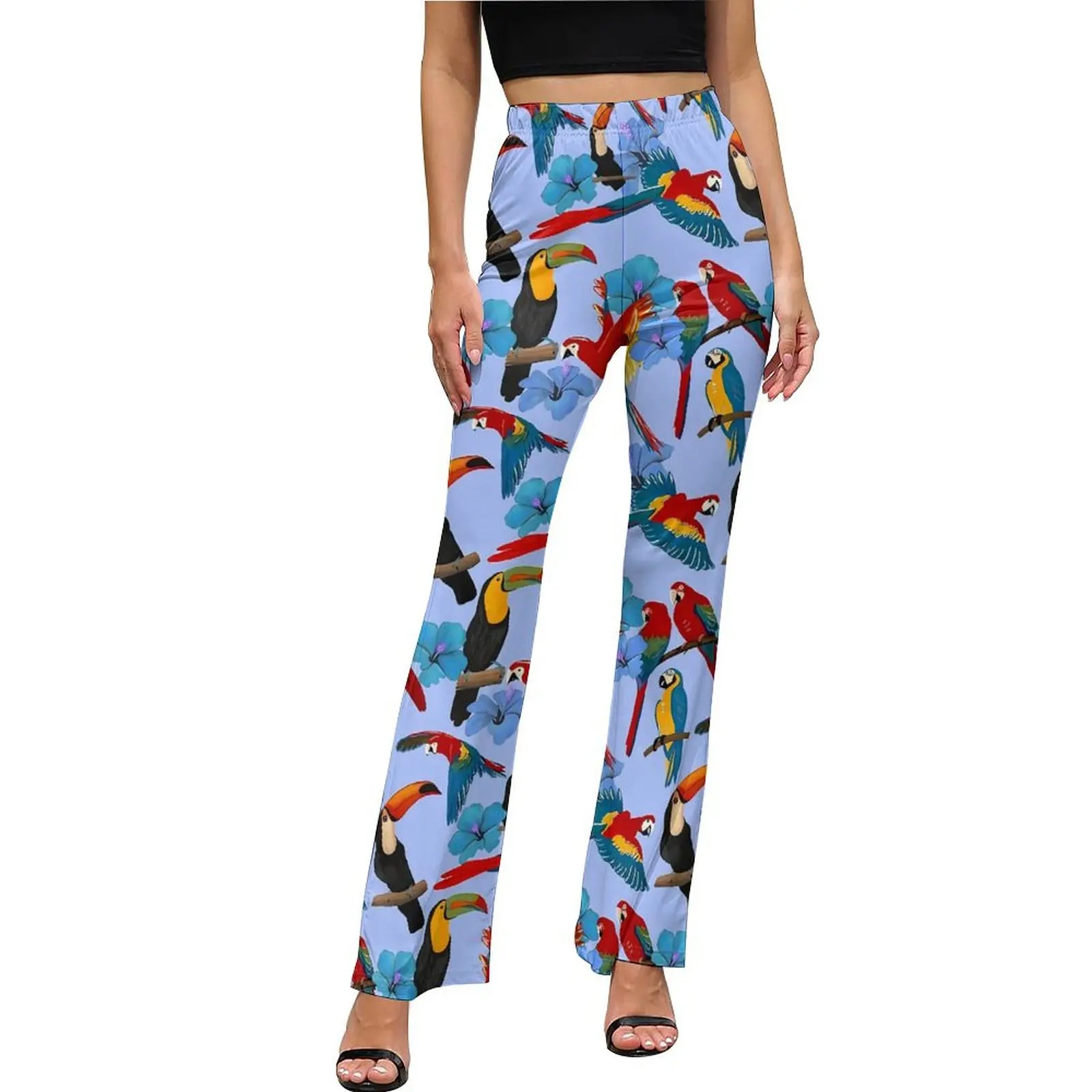 

Birds Flower Pants High Waist Toucans and Parrots Aesthetic Flare Pants Summer Casual Design Oversized Trousers