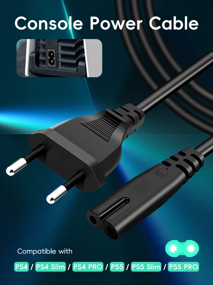 EU/US Power Supply Cable for PS5 PS4 Xbox Speaker Monitor 2-Prong AC Power Supply Cable Extension Cord for Samsung TV Computer