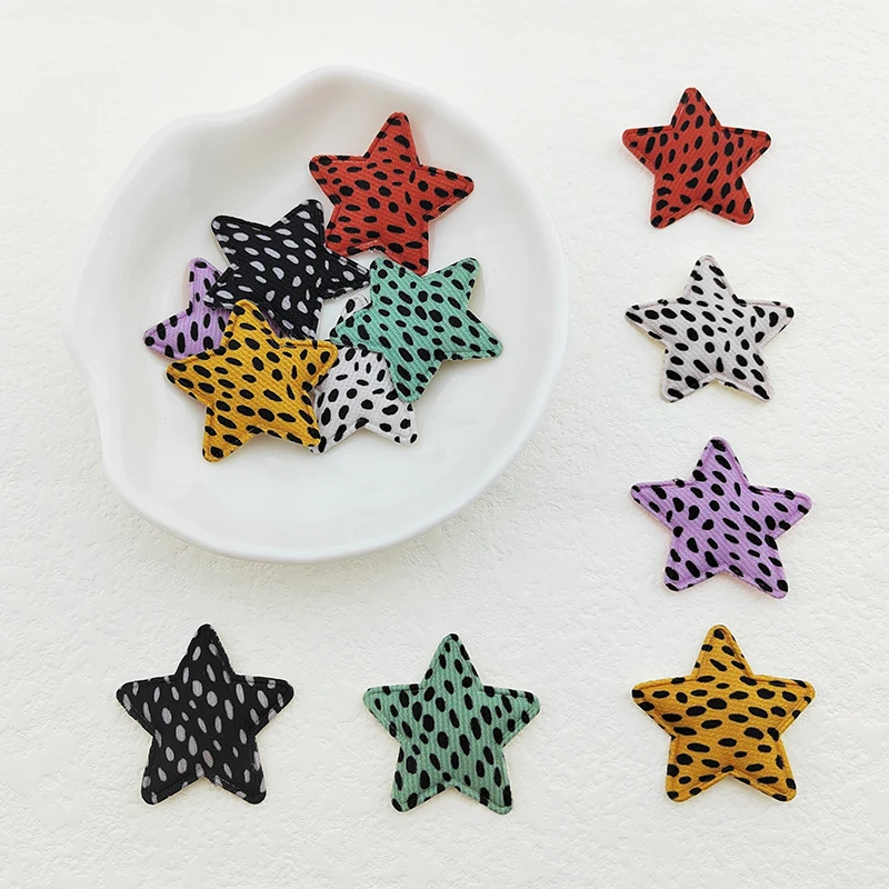 100Pcs 3.5CM Leopard Fabric Star Appliques For Clothes Hat Sewing Supplies DIY Headwear Hair Clip Bow Decor Patches