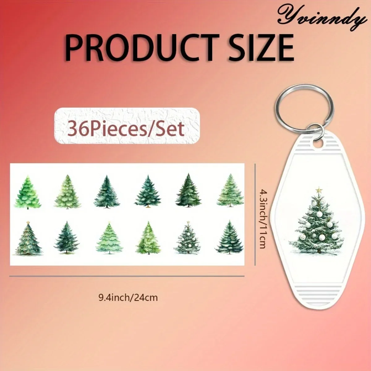 36Pcs/Set UV DTF Christmas Trees UV DTF Packaging Transfer Paper Waterproof Keychain Transfer Paper for Hotel Keychains