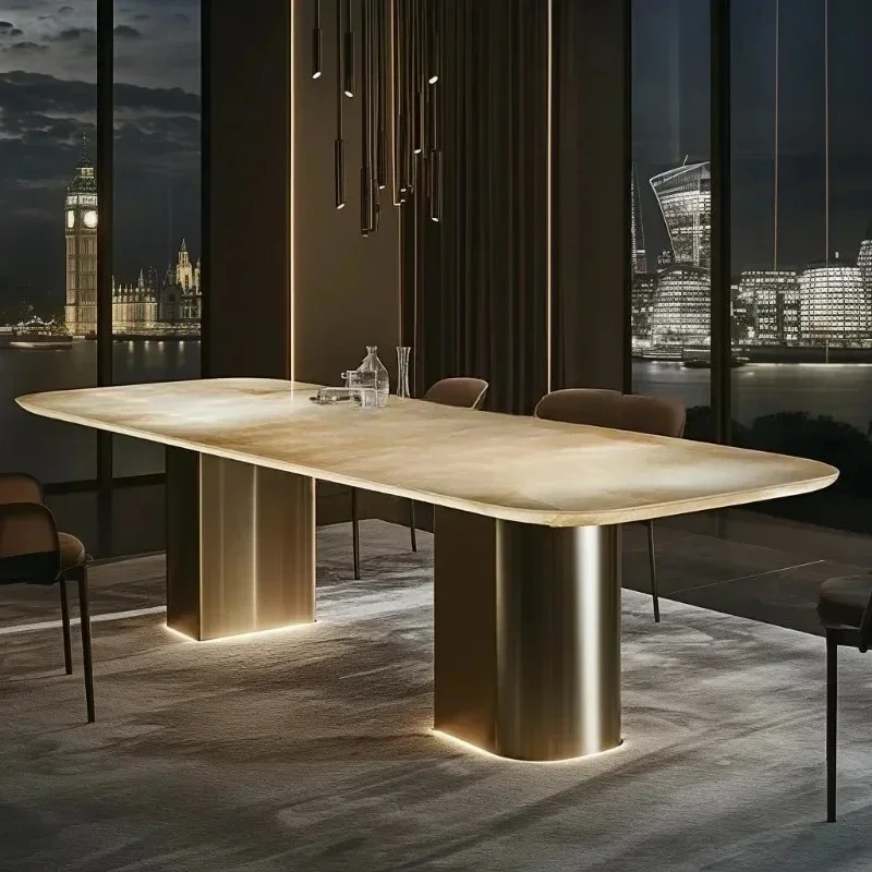 GRectangle luminous jade luxury stone dining table high-end natural marble high-end customization