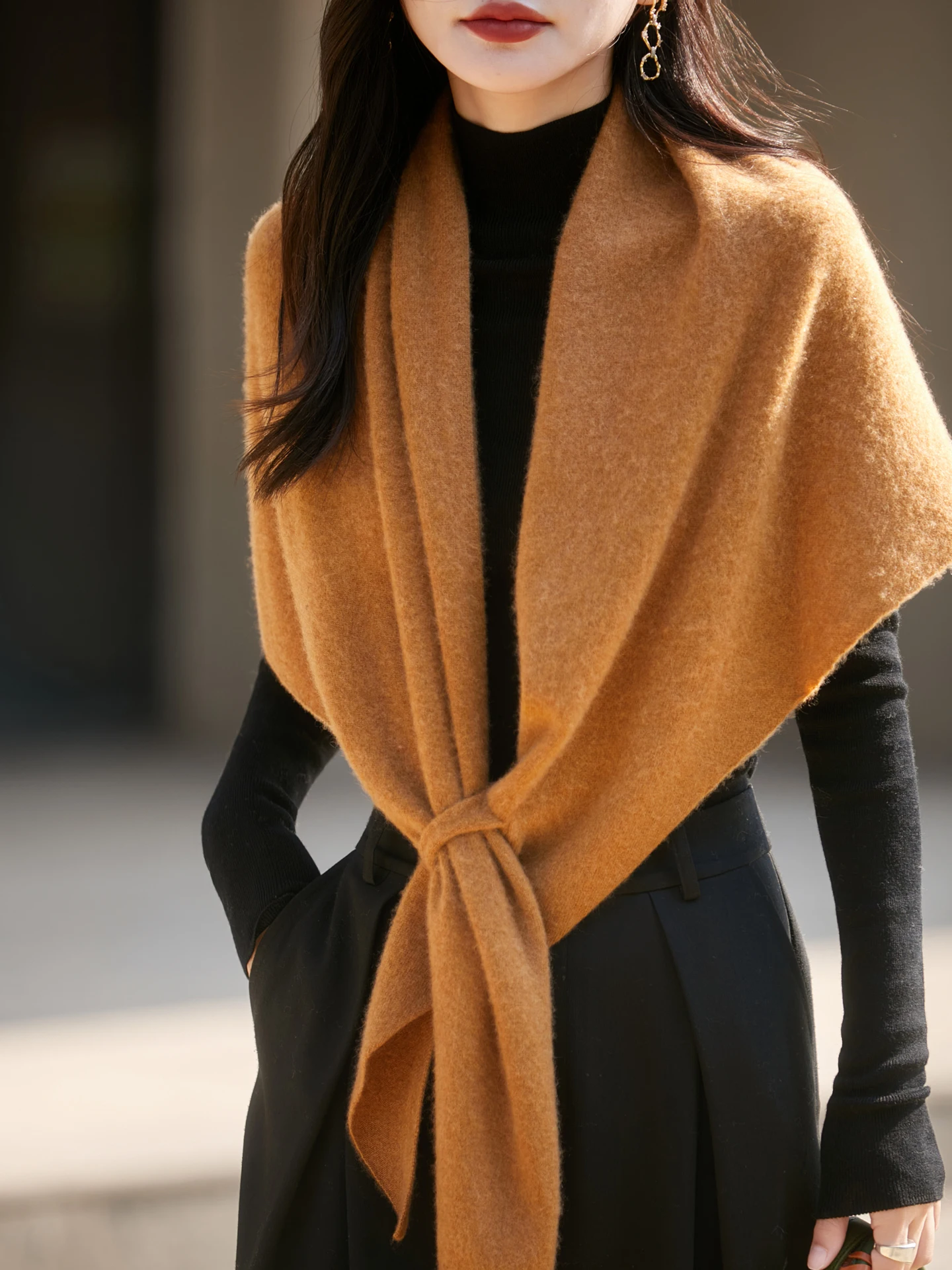 

New Fashion Autumn Winter Woman Shawl Elegant Female 100% Merino Wool Knitwear Light Luxury Lady Clothing Tops Solid Scarves