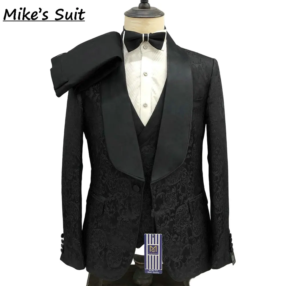 New Arrival Jacquard Men's Business Suit For Wedding Groom Wear Prom Man Suits Blazer 3 Pieces Set Jacket+Vest+Pant