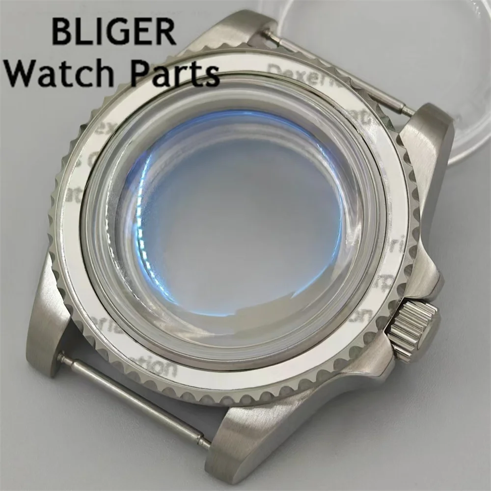 BLIGER 40mm Silver Sterile Stainless Steel Watch Case With Blue AR Coated Domed Glass Fit NH34 NH35 NH36 ETA2824 PT5000 Movement