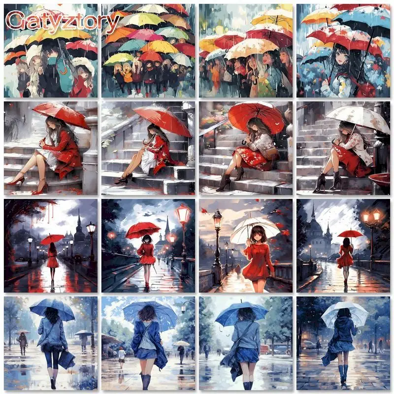 

GATYZTORY Frame Girls Painting By Numbers Rain Landscape Painting Coloring By Numbers Acrylic Paint On Canvas For Home Decors