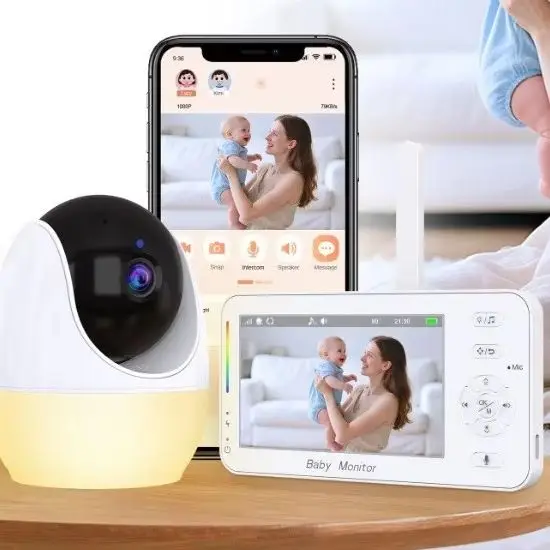 4.3 Inch IPS Video Baby Monitor 1080P PTZ Cam, , 2-Way Audio Night Vision Temperature Sensor Lullaby Babyphone with Night Light