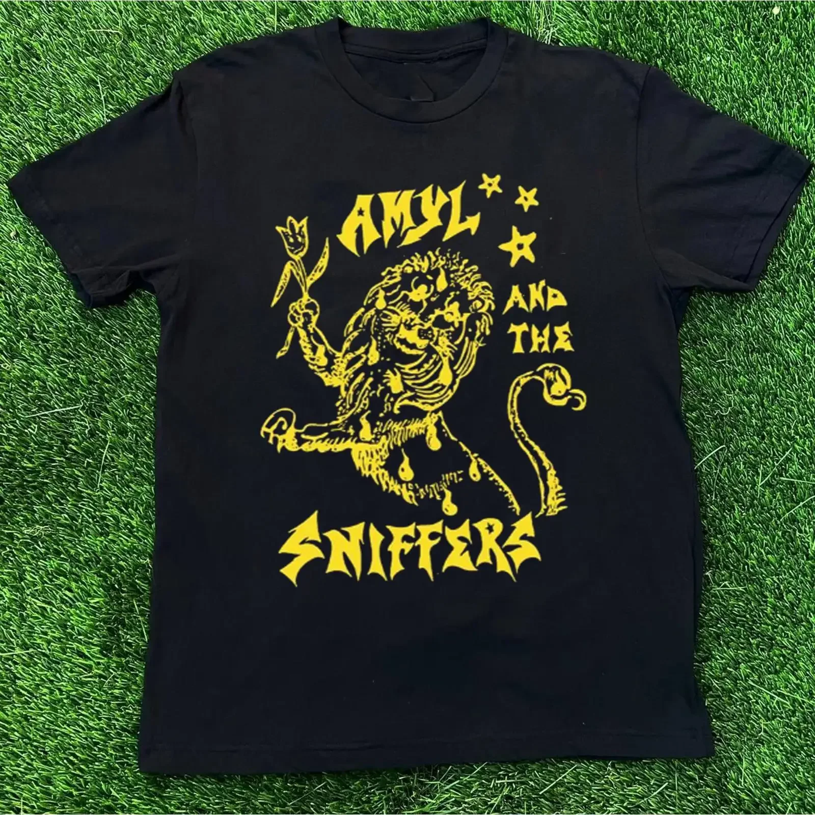 Yellow Lion Amyl And The Sniffers Black All Size gifT T Shirt vintage Washed Top For Everyday Wear fashion Casual Breathable