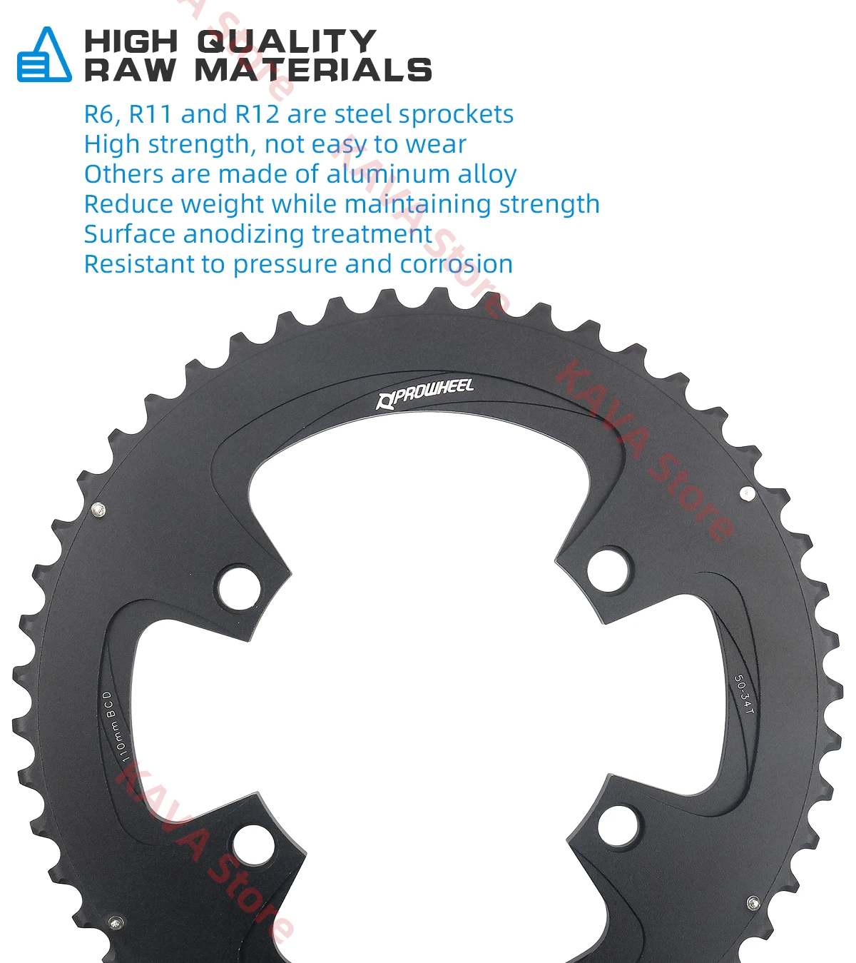 PROWHEEL Rennrad Kettenräder 110/130BCD Kurbelgarnitur Kettenblatt 34/39/50/53T Kettenblatt 8/9/10/11/12 Geschwindigkeit Fahrrad Zahnplatte Teile – Detail 3