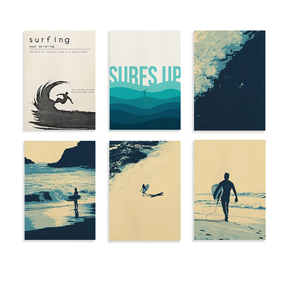Surfer Print - Coastal Print - Blue Yellow Wall Art - Coastal Wall Art - Surfing - Surfer - Wall Art - Coastal Decor - Nautical