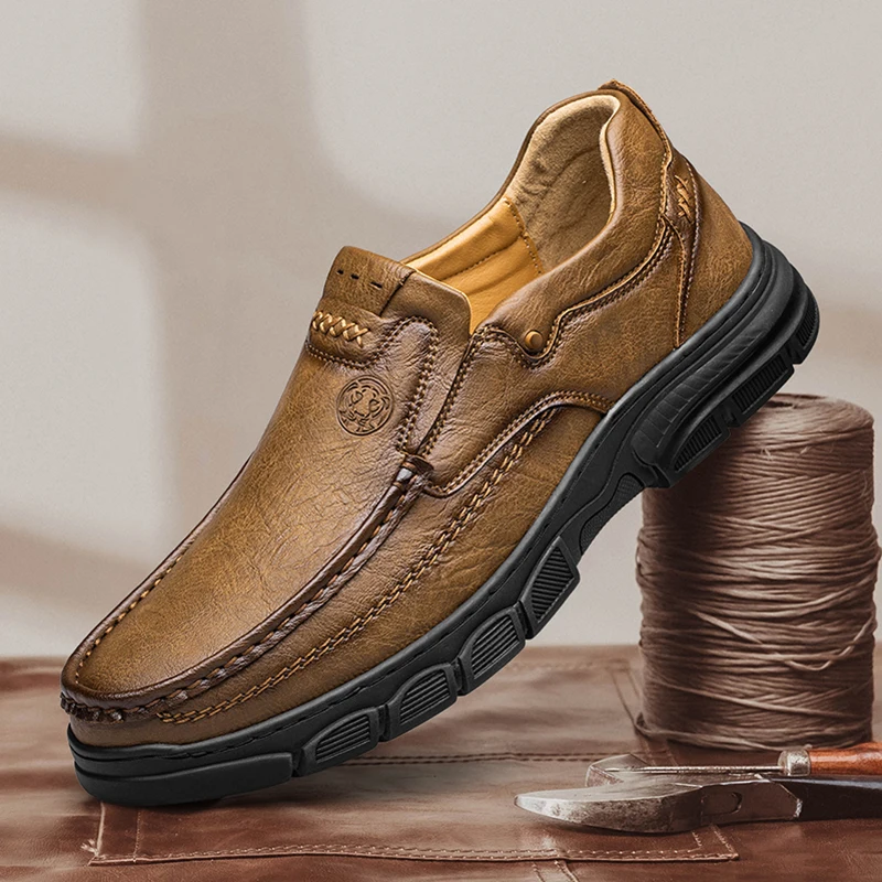 Chaussures décontractées faites à la main pour hommes, semelle en caoutchouc, optique, astronomique, respirant, sans lacet, mocassins en cuir, classique, cousu à la main