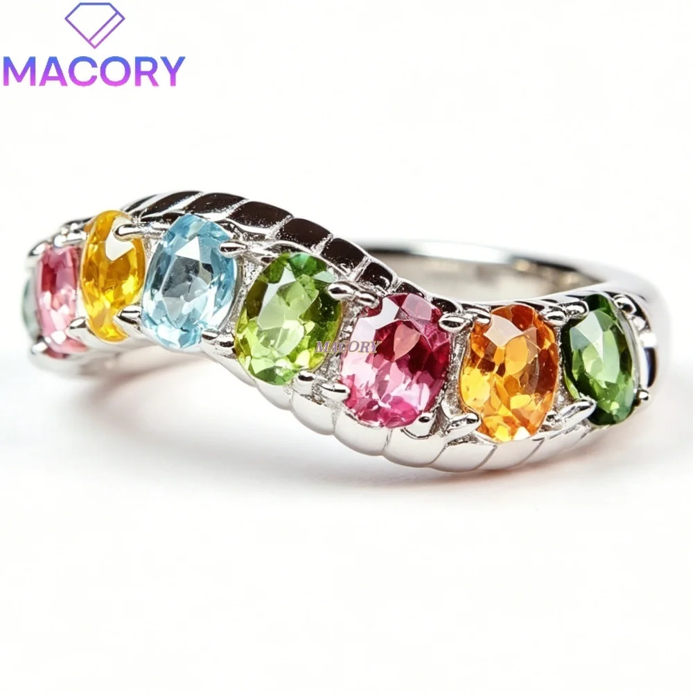 S925 sterling silver natural tourmaline ring exquisite craftsmanship bright colors great for parties vacations birthday gifts