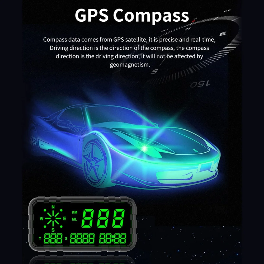 

C3012 HUD Speedometer Odometer Compass Head Up Display GPS Digital Display Big Fonts Universal For All Cars