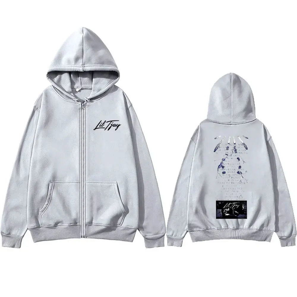 Rapper Lil Tjay Destined 2 Win Graphic Zipper Hoodie Men Hip Hop Fashion Casual Zip Up Jacket Male Vintage Oversized Streetwear