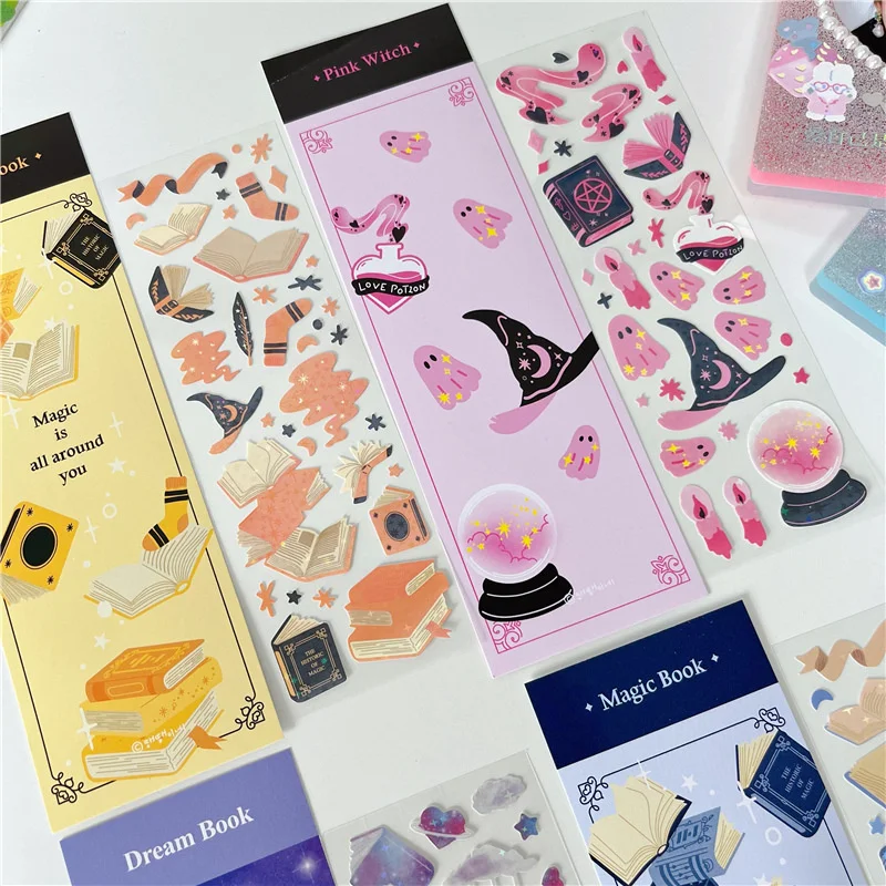 1Pc Fantasy Magic Series Cute Stickers Color Magic Book Creative Collage Stationery Diy Decorative Sticker Laser Powder Tools