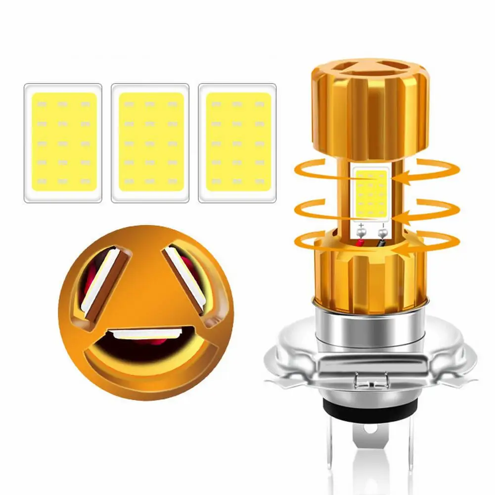 For Motorcycle H4 LED Headlight Bulb 3 COB Chip High Power 360° Beam Angle 6500K Bright White 50 000 Hrs Lifespan