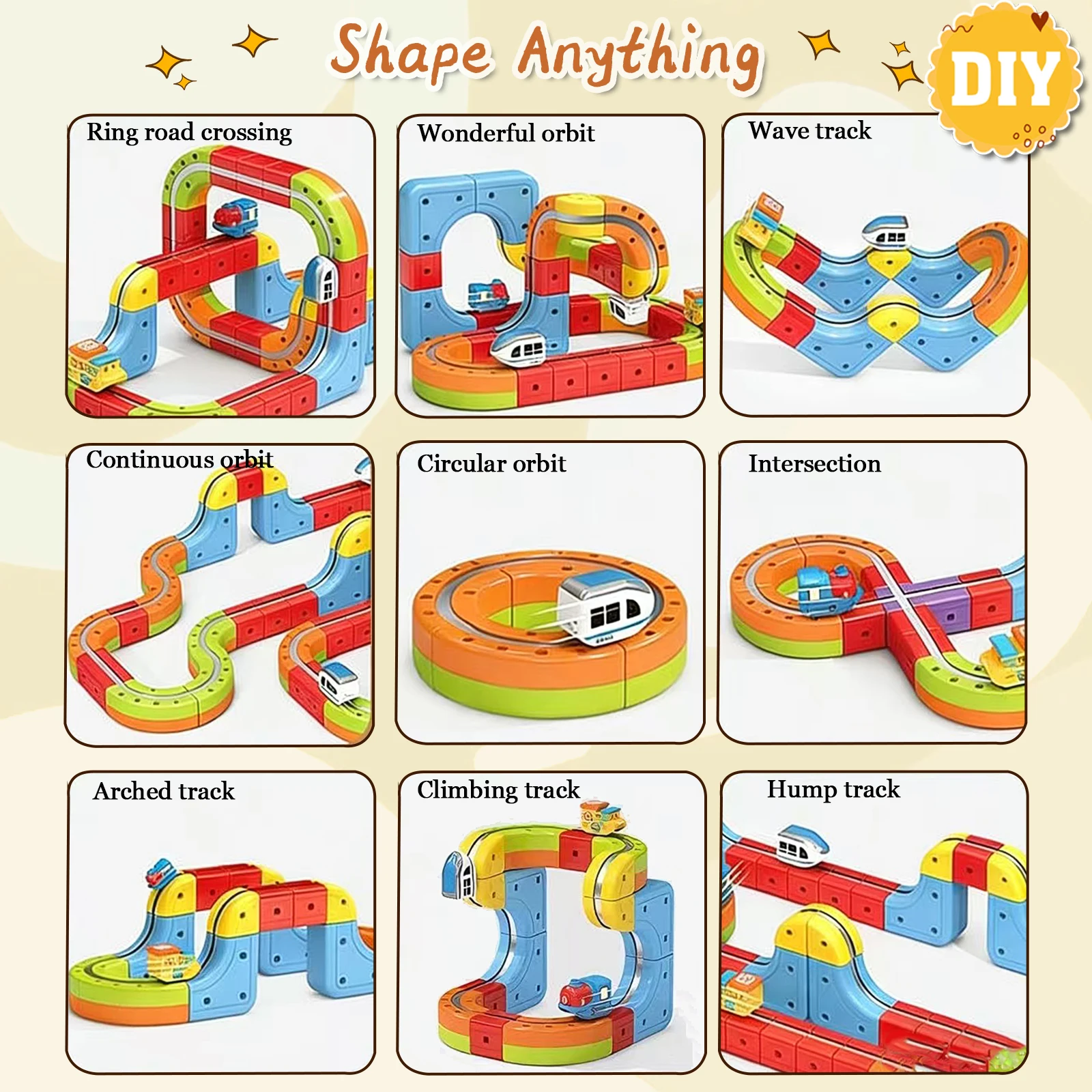 Juego de tren de fusión de vías: riel magnético 3D Infinity de 168 piezas con cubos de vástago mixtos y partidos, juguete mágico flexible de pista de carrera para niños