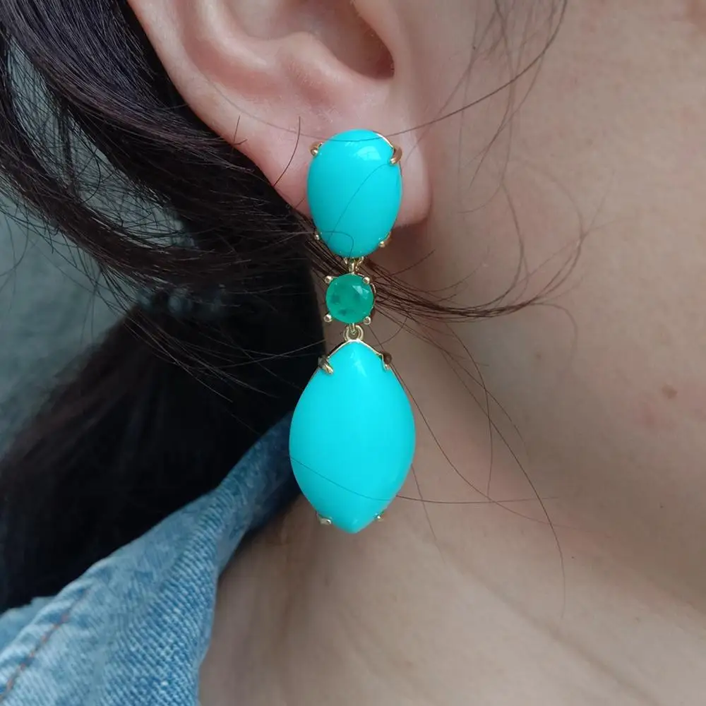 

Y·YING Blue Turquoise Green Crystal Dangle Stud Earrings