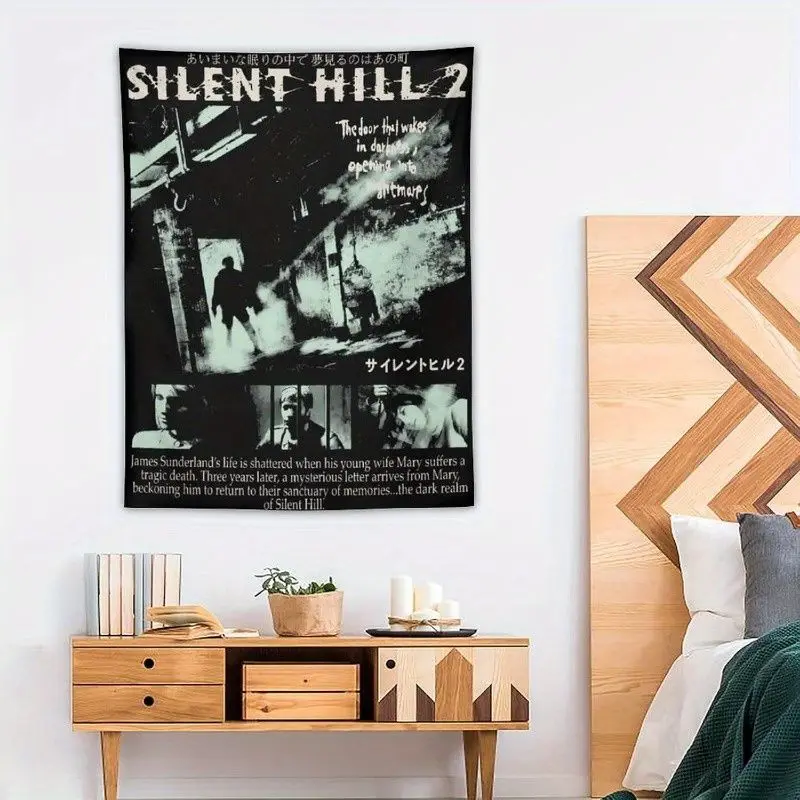 VIKAMA Black and White Retro Horror Game Poster Tapestry Hanging Cloth Trendy Cool Wall Decoration Room Decoration
