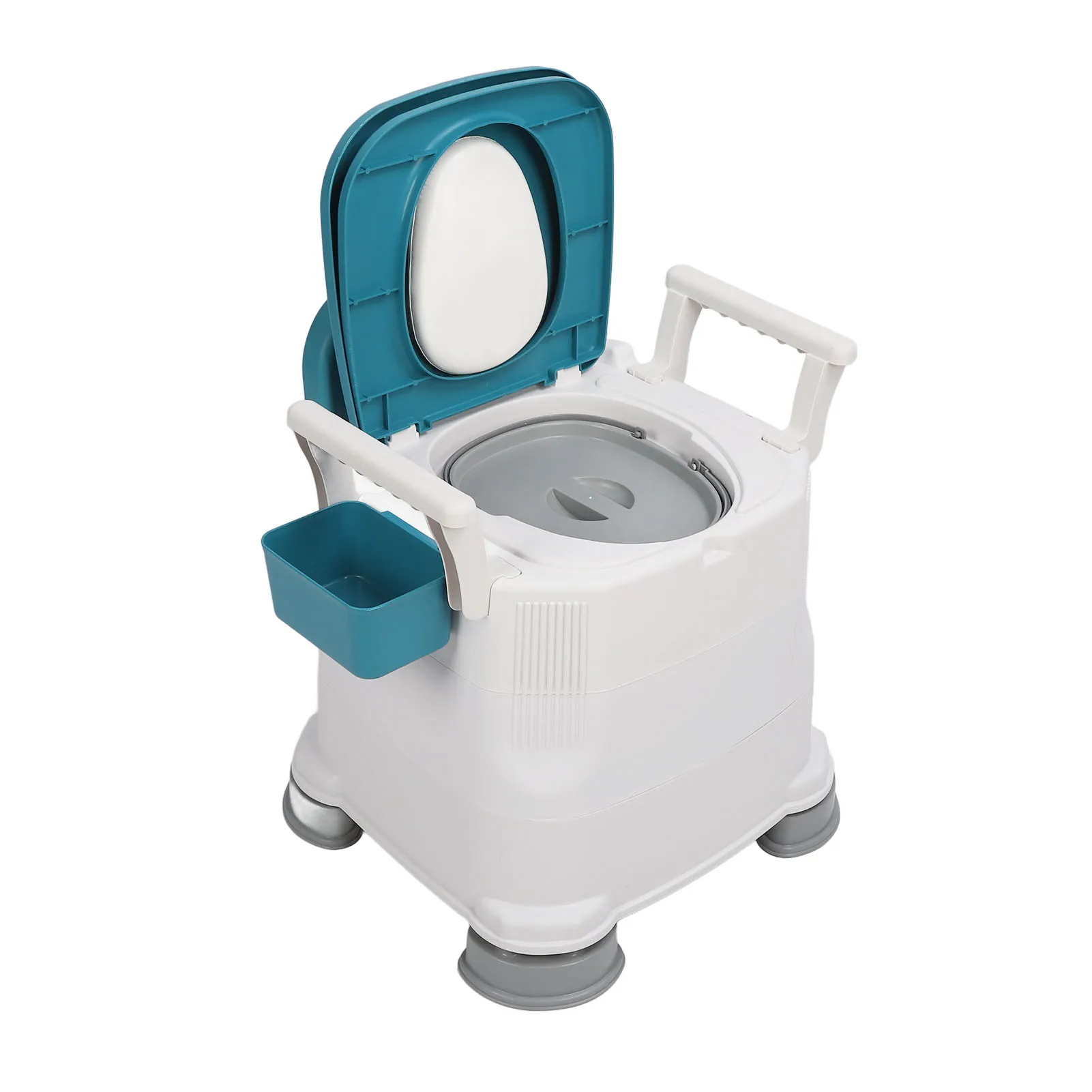 Commode Toilet Portable Toilet Seat Widen Handle Adjust Height Prevent Slip Commode Chair with Garbage Bag for Elderly Blue