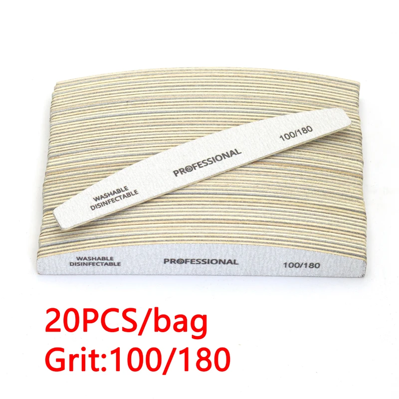 2/6/8/12/20 Stück Professionelle Nagelfeile Grau Halbmond Holznagelfeilen 100/180 Körnung Doppelseitiges Schleifen Waschbare Maniküre-Werkzeuge