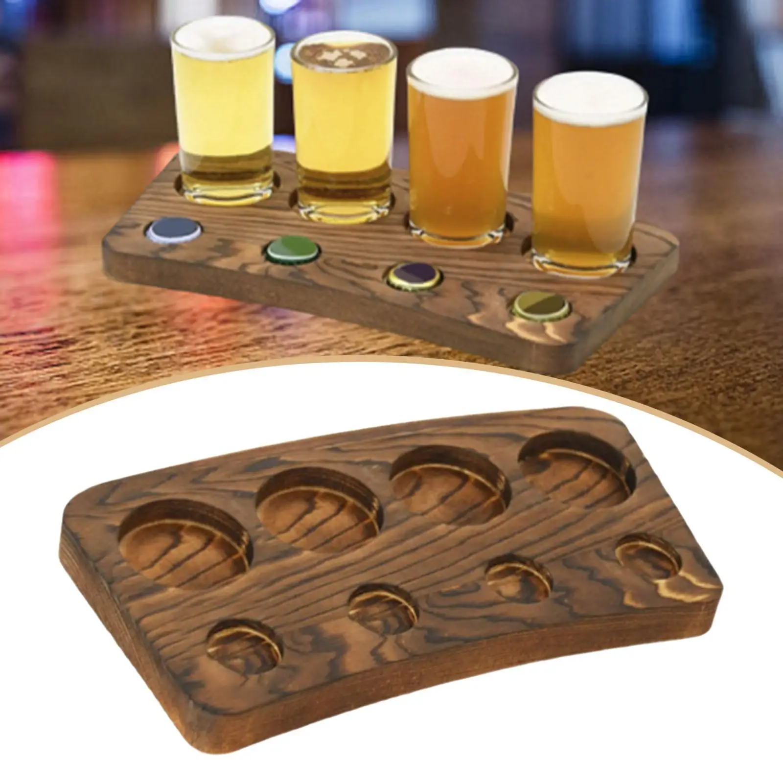 Space Saving Wood Flight Paddle Beer Tasting Tray Rack for Home Bar Restaurant Serving Accessories