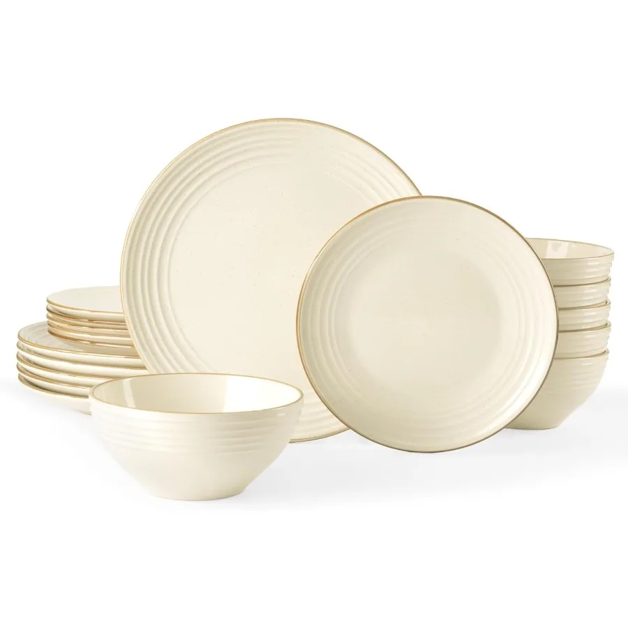 طقم أواني طعام جوبيتر أطباق وأطباق أطقم أطباق لـ 6 18 قطعة من الميكروويف وغسالة الأطباق آمنة من الخزف الحجري المرقط أدوات المائدة Ch #1