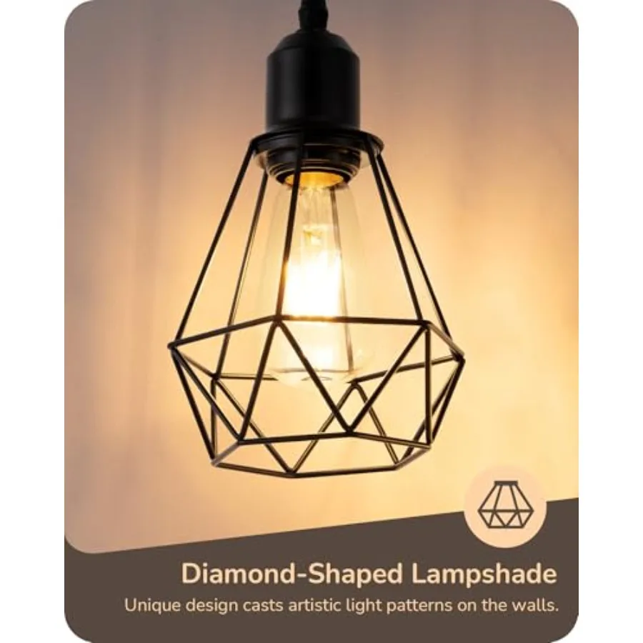 70IN Farmhouse Floor Lamps for Living Room, Dimmable Industrial Tall Standing Lamps 3 LED Edison Bulbs Included, Diamond-Shaped