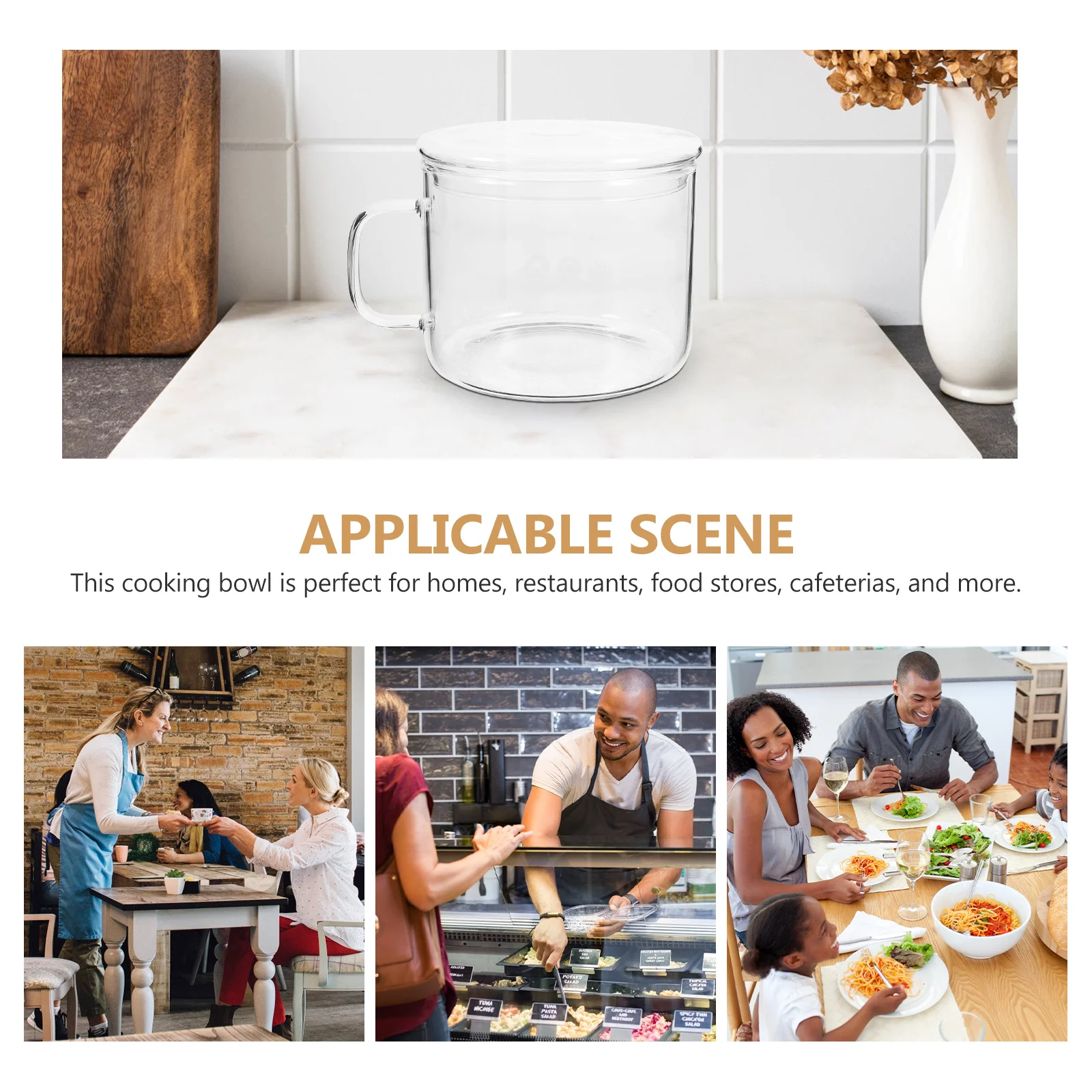 

Glass Stew Bowl Side Handle Heat Resistant Oven Proof Cooking Bowl Household Kitchen Cookware Multi Functional