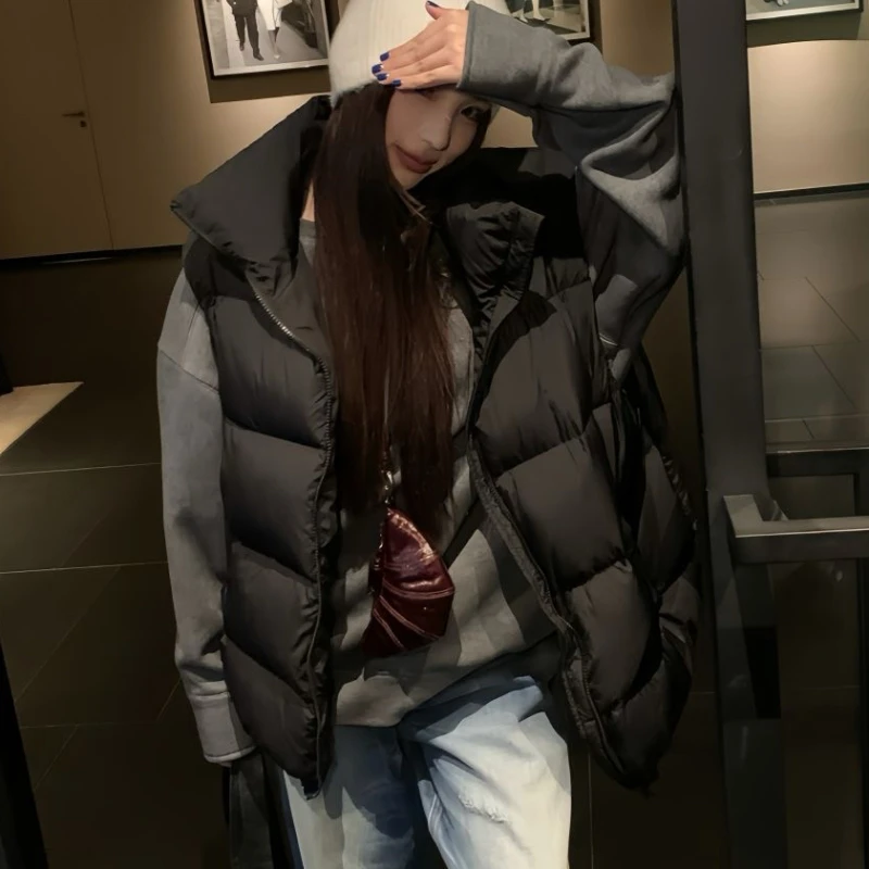Autumn Winter Short Down Cotton Waistcoat Women 2025 New Fashion Loose Casual Cotton Jacket Pure Colour Zipper Outerwear Female