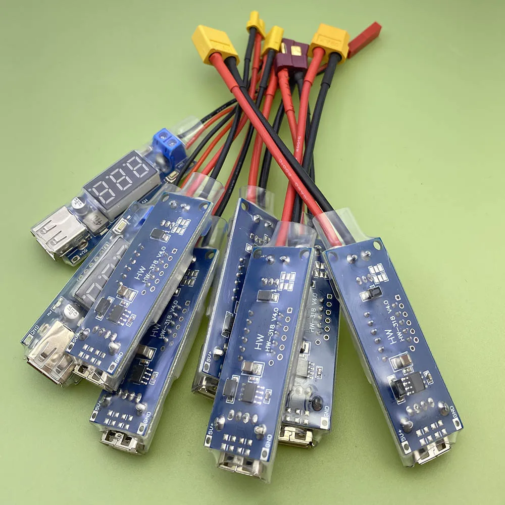 2-6S Lipo Battery to USB 5V Step Down Converter, Voltage Display XT60 XT30 T Plug RC Power Bank Outdoor Phone Charger