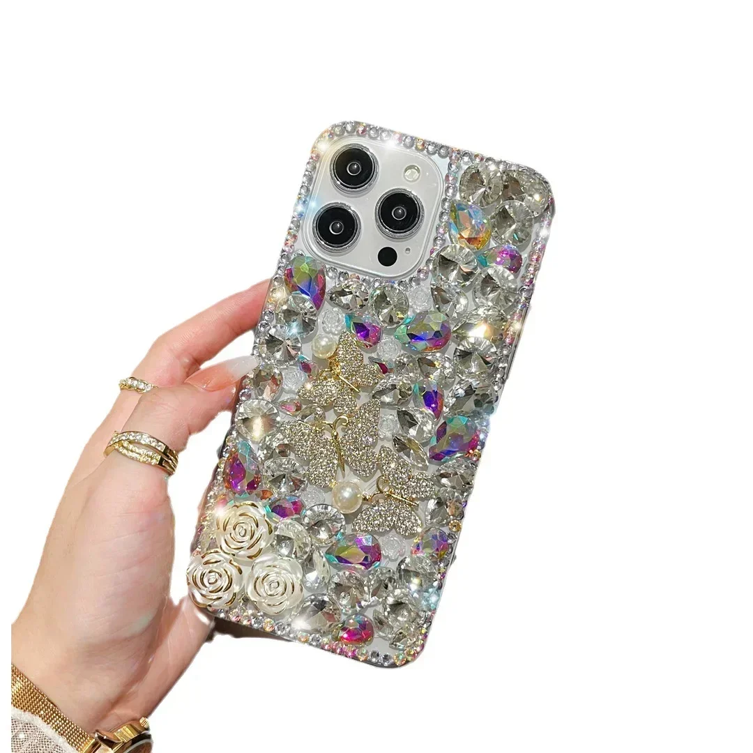 الفاخرة مرصع بالجواهر الماس زهرة الفراشة حجر الراين القضية آيفون هواوي P50 P60 P70 الترا ماتي 50 60 برو الحالات الهاتف