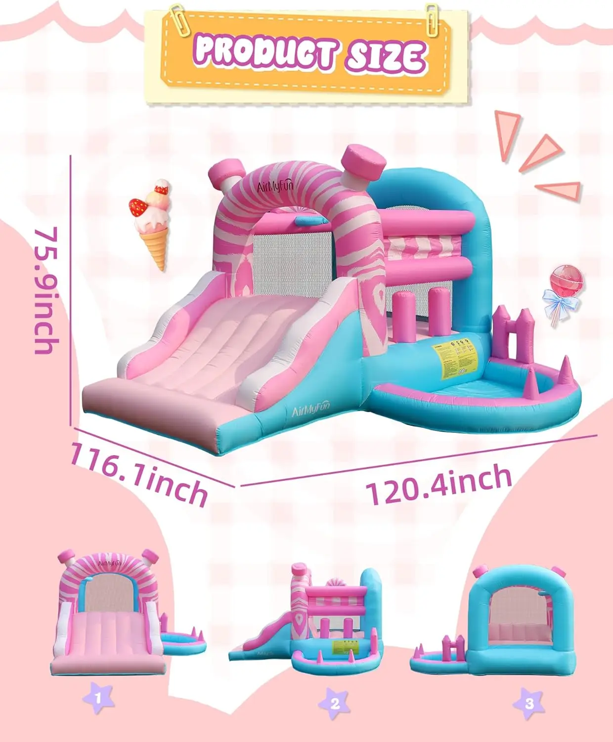 Casa gonfiabile rosa con ventilatore, buttafuori gonfiabili Princess Bouncy Castle per bambini con pozzo per palline e ampio scivolo per interni