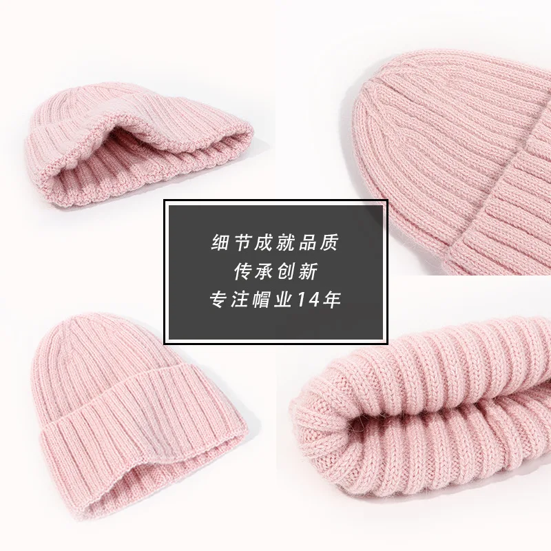 Berretto di pelliccia di coniglio invernale spesso caldo cappello lavorato a maglia unisex striscia verticale versatile cappello pullover berretto invernale da uomo Gorra 4m812