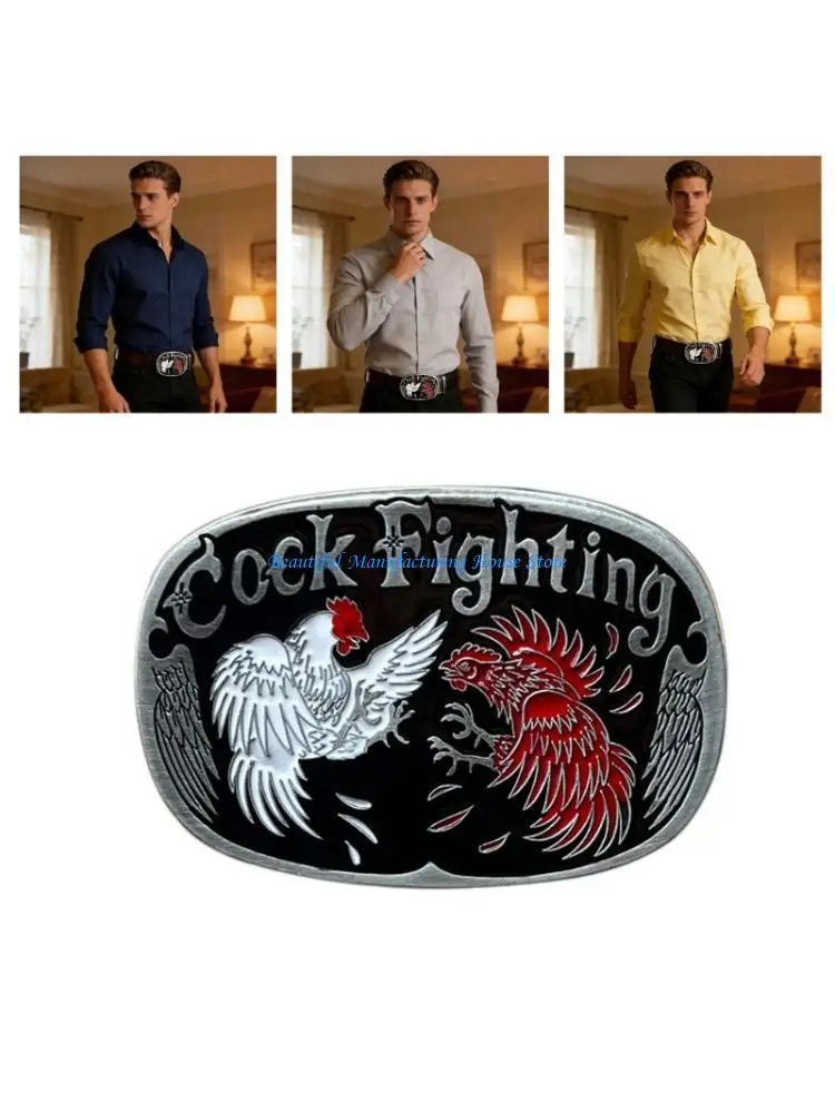 E56A Punk Belt Buckles Metal Retro Cocks Fighting Replacement for Fashion Trend Golden