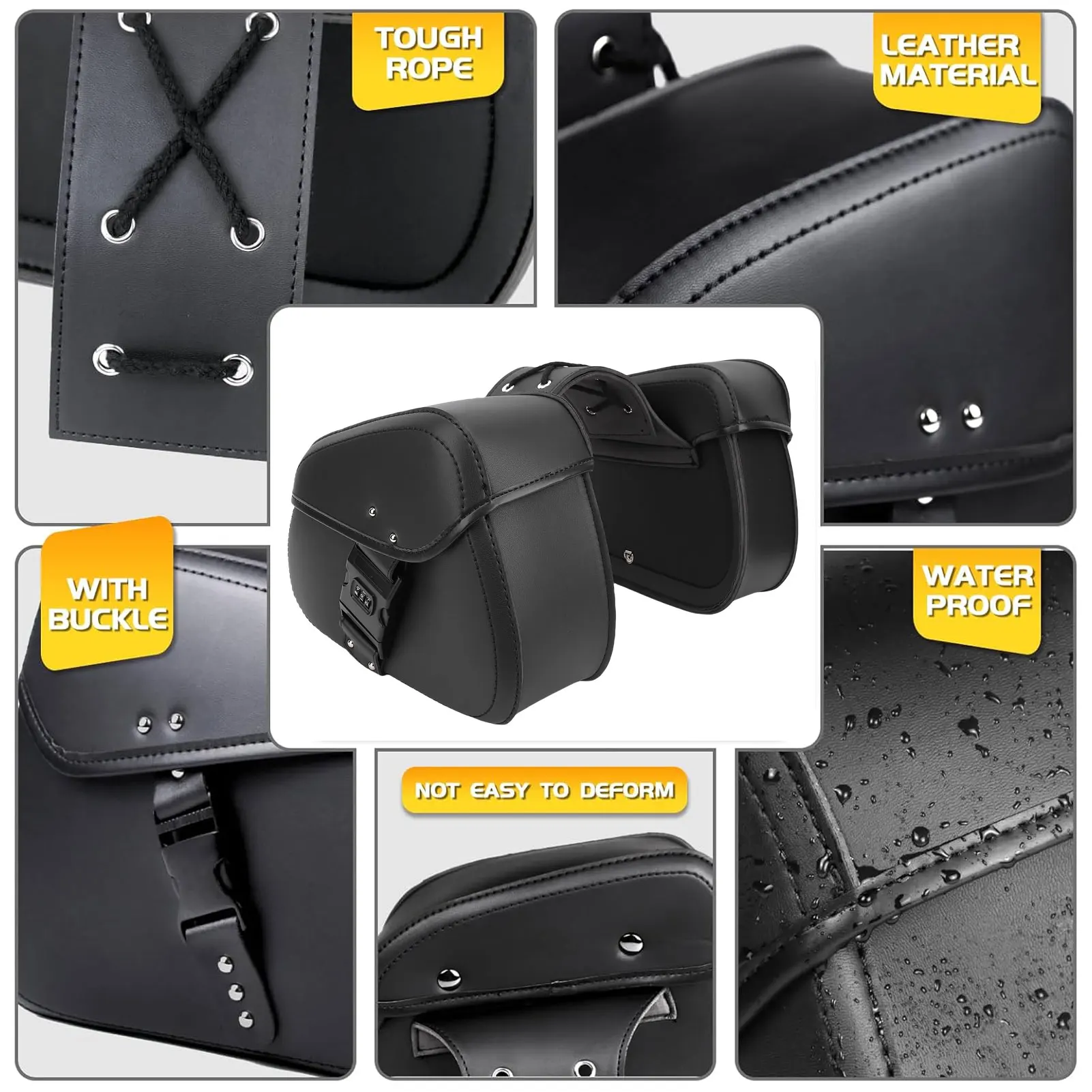 Motorcycle Storage Saddle Bag PU Leather Motorcycle Saddle Luggage Bag Mesh Inner  16L Capacity Rain Proof for Cycling