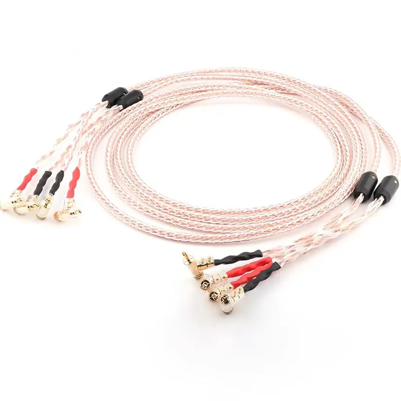 

12TC 24cores OFC Copper Audiophile Speaker Cable with Right Angled Self locking Banana Plug hifi audio loudspeaker cable