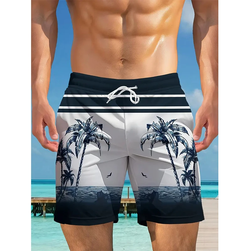 

Мужские шорты с гавайским узором из кокосовых пальм, 3D-принт, пляжные шорты, плавки, спортивные штаны для фитнеса