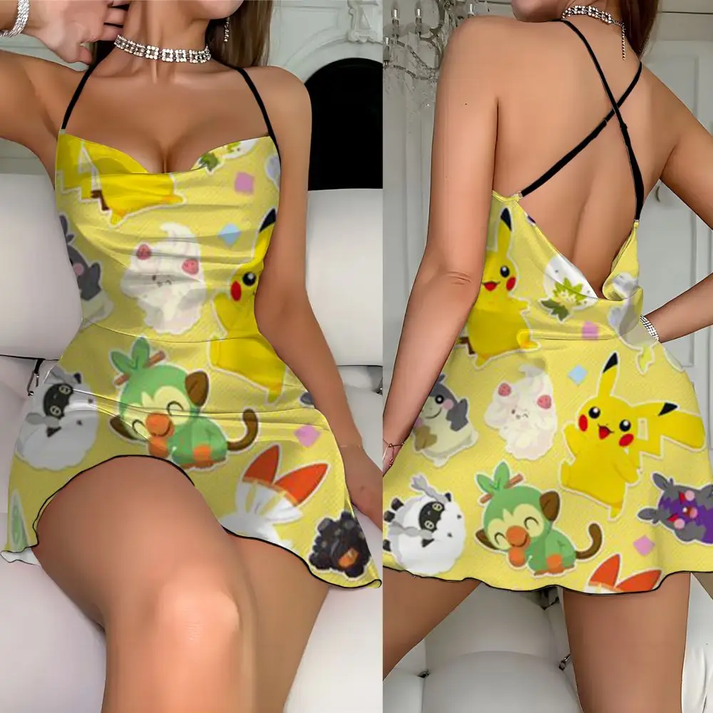 Elegant Party Dresses 2024 Pikachu Element Print Dress Clothing Female Mini Sexy Short Dresses Fat Fat Fashion Summer Women's