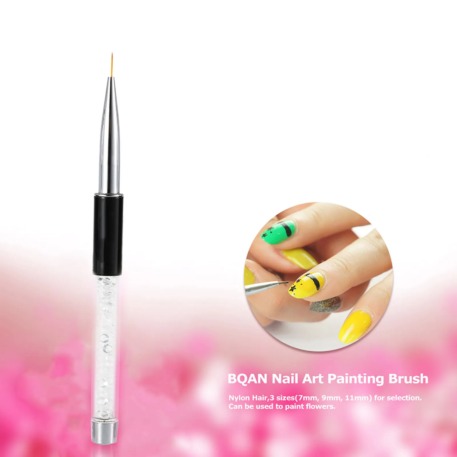 Pincel para pintar uñas, 9mm, cristal acrílico, arte de uñas, pintura en Gel UV, pincel de línea, bolígrafo de pelo de nailon, herramienta de delineador de uñas para manicura