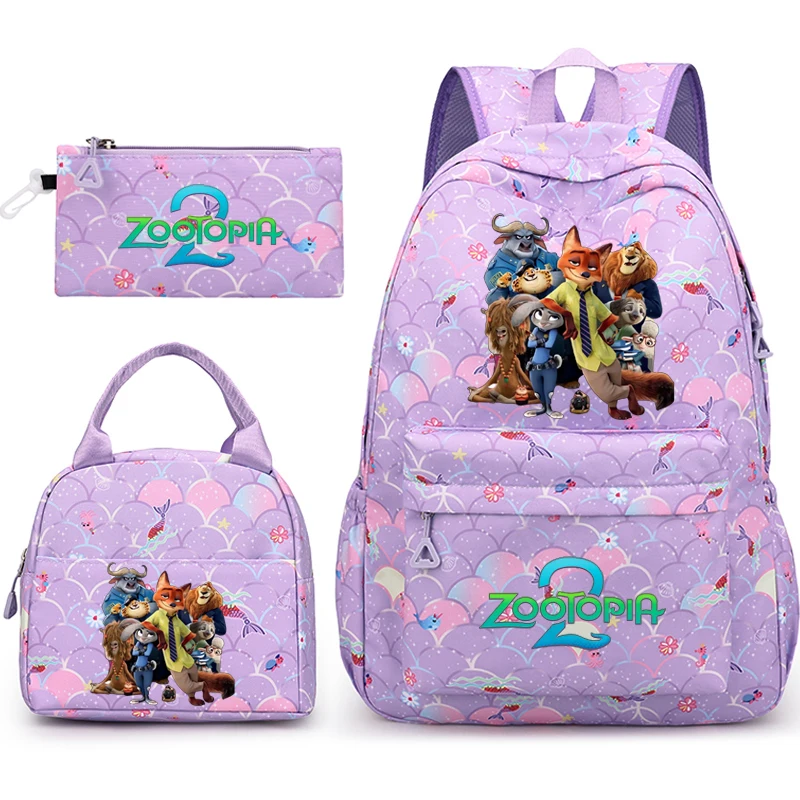 Judy Nick Zootopia 2 Mochila bolsa de almuerzo 3 uds Mochila escolar estuche de lápices chica regalo de regreso a la escuela Mochila de ocio bolsas de viaje para adolescentes
