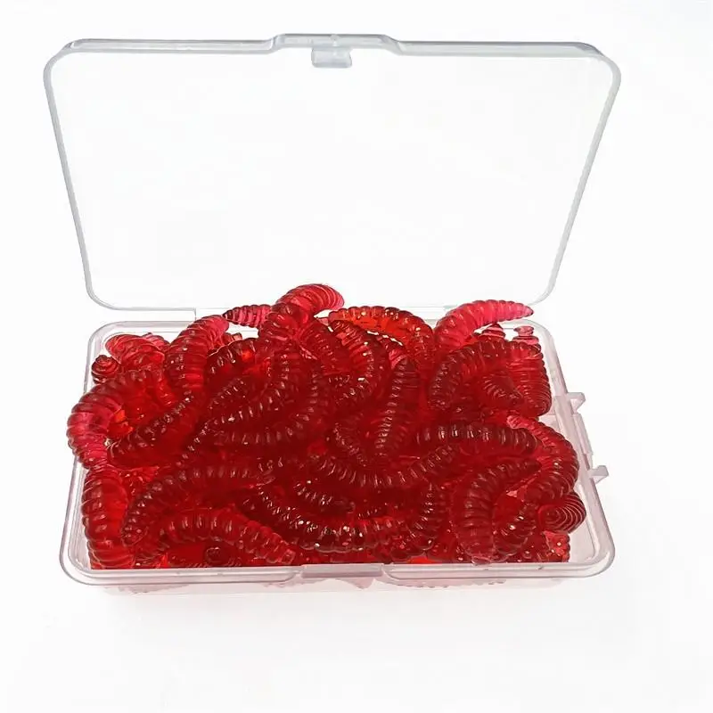 100 teile/schachtel Leuchtende Silikon Künstliche Brot Wurm Köder 2 cm 0,3g Made Grub Weiche Angeln Köder Haken Geruch Würmer leuchtende Köder