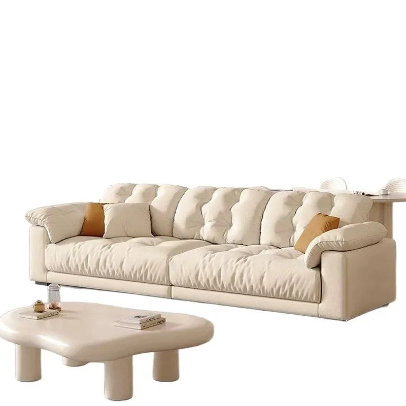 Cream Cloud Fabric Sofa Removable Washable Cover Modern Light Luxury Straight Sectional for Small Apartment Living Room