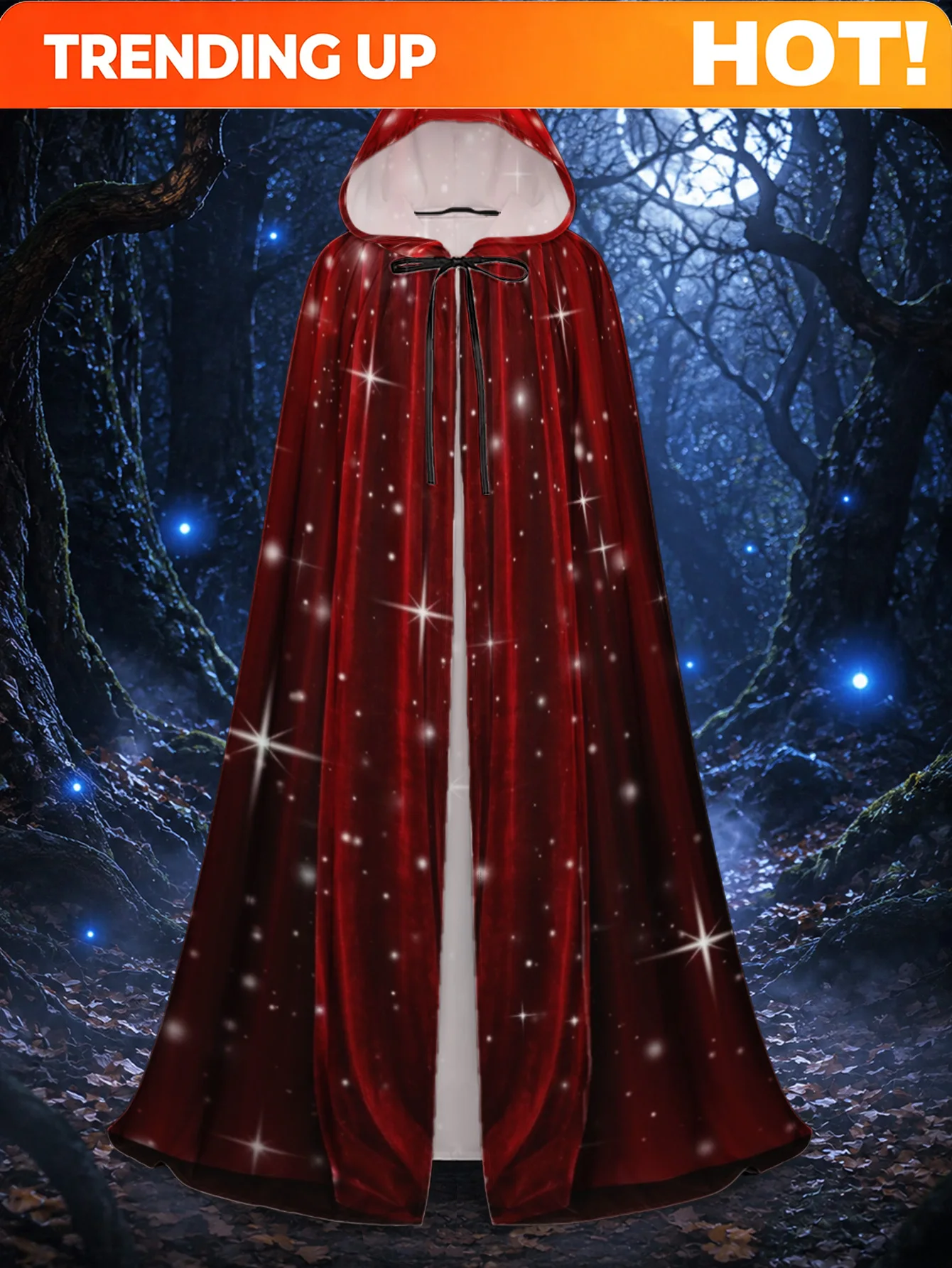 Customization 1pc, Adult Hooded Robe With Festive Red Velvet With Stars Elements For Halloween Roleplay And Christmas Events, Ma