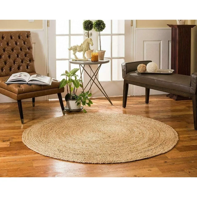 

Rug Jute Natural Round 100% Jute Style Rug Reversible Braided Modern Rustic Look